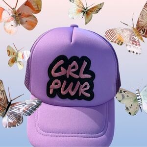 Purple GRL PWR Foam Trucker Hat with adjustable SnapBack closure